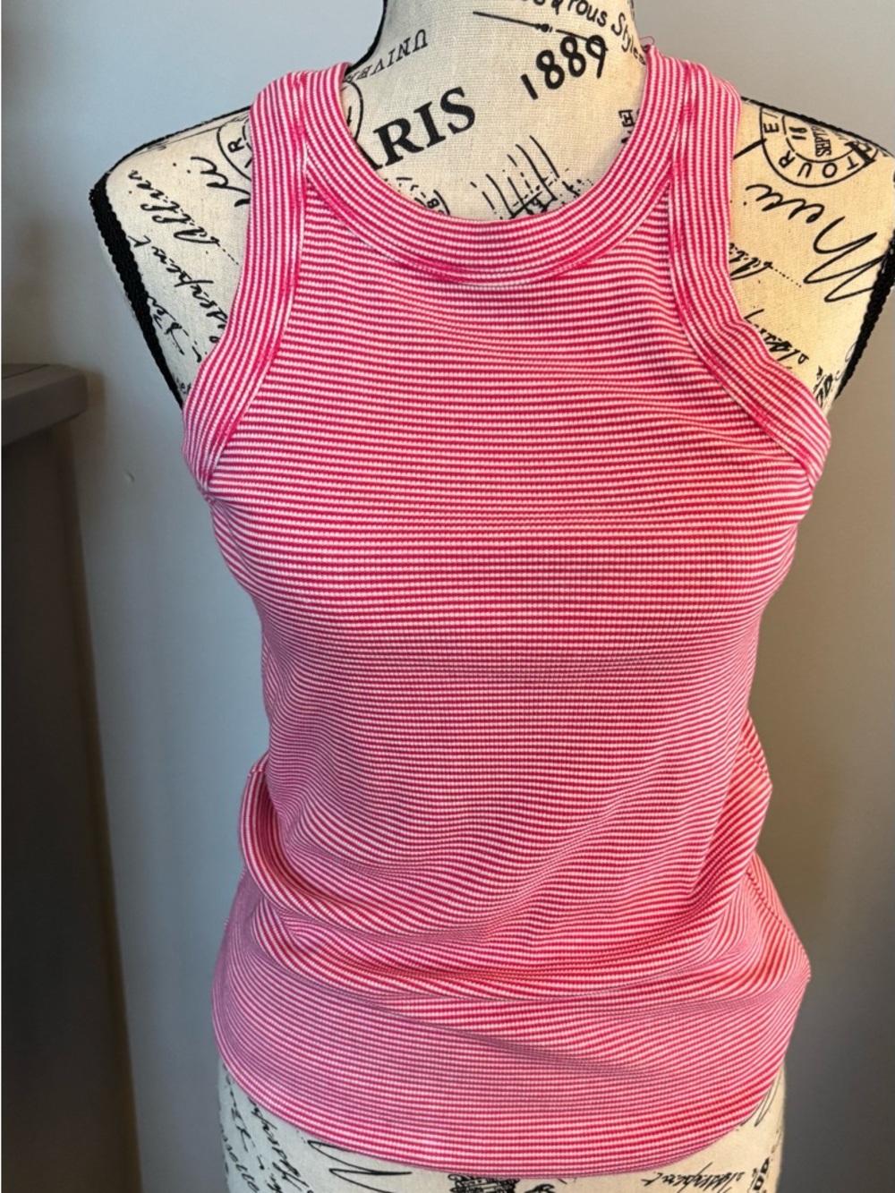 LOFT Pink & White Striped Ribbed Tank Top